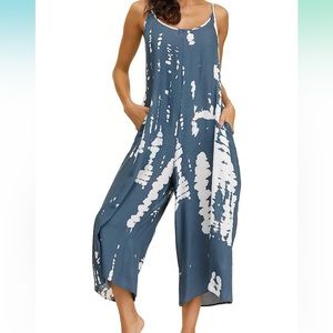 Women Wide Leg Spaghetti Strap Jumper with Pockets